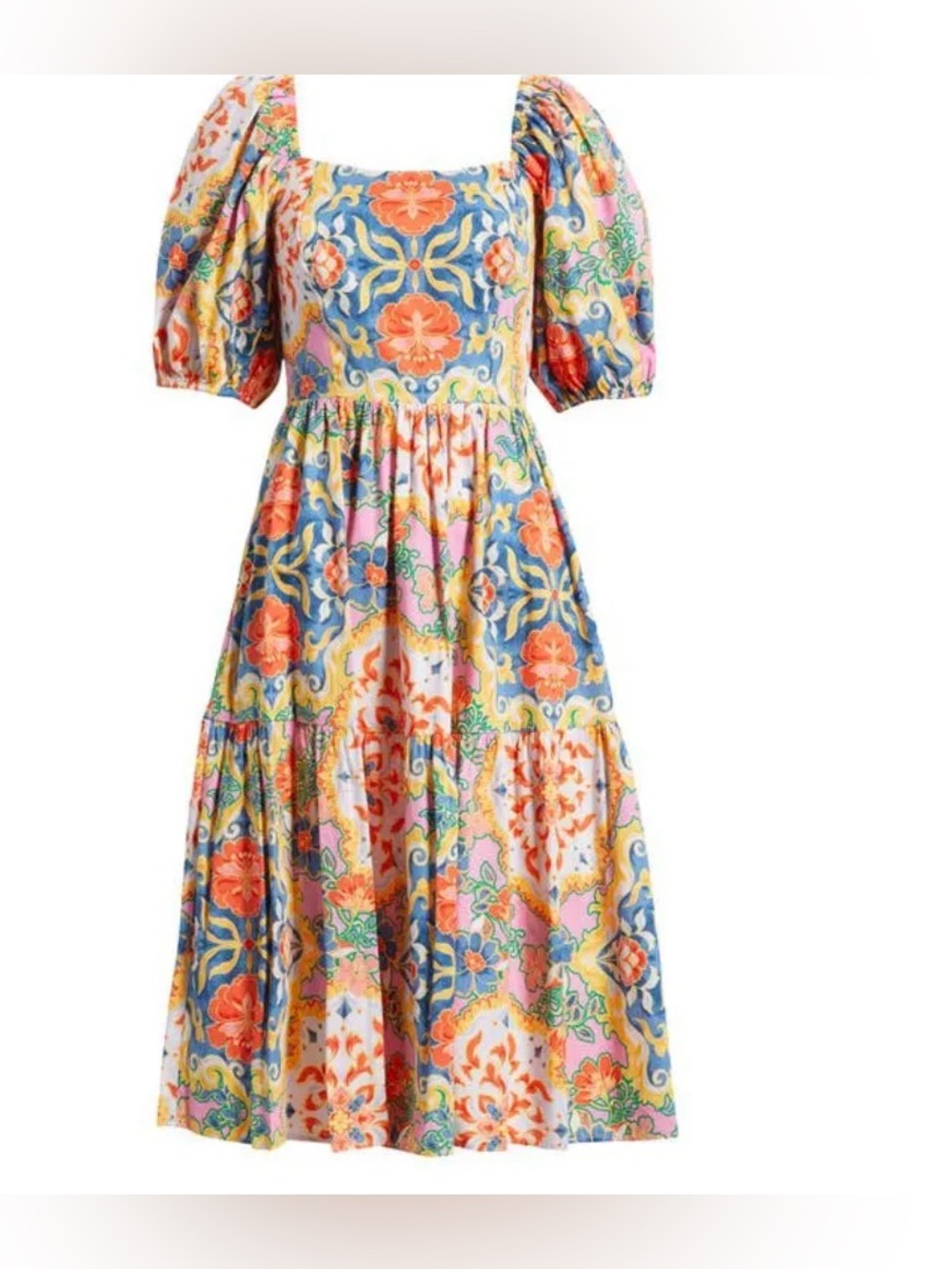 Vince Camuto Women's Print Square Neck Puff Sleeve Midi Dress - Picture 2 of 8